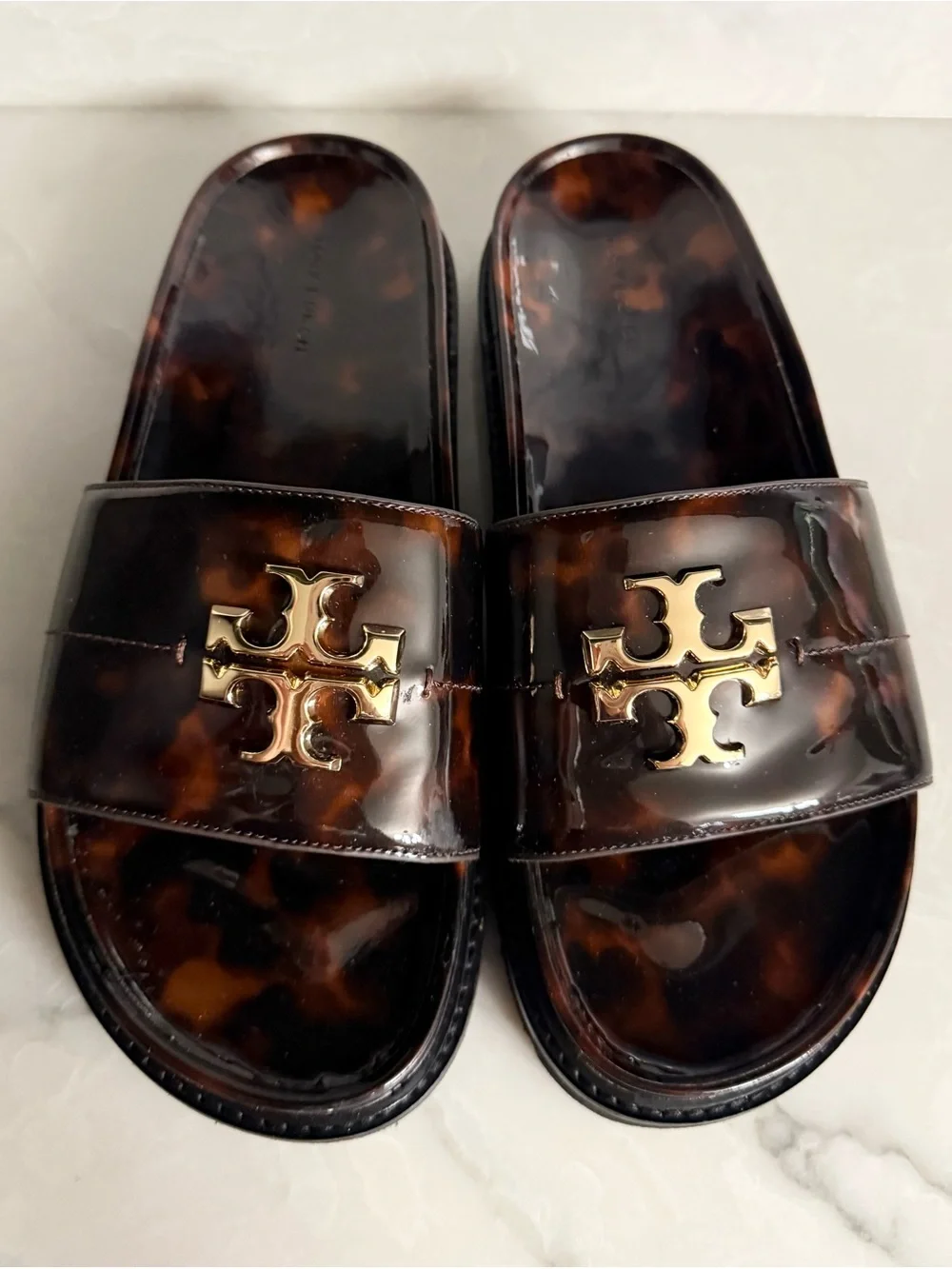 Tory Burch Women Tortoiseshell Slide Sandals with Gold